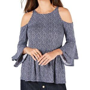 Michael Kors Women's Vine Cold Shoulder Jersey Blouse Size Medium Navy Blue